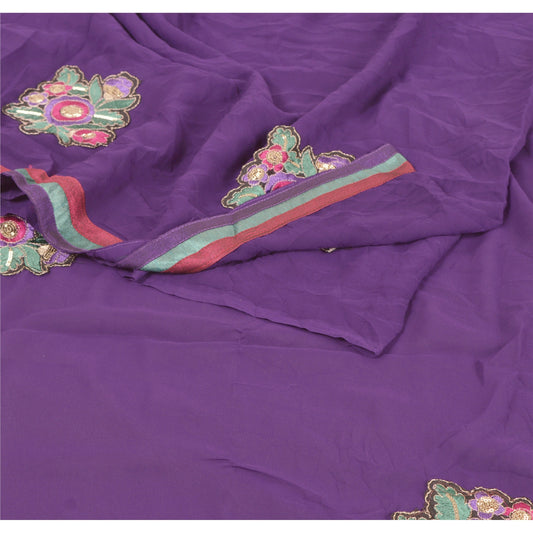 Sanskriti Vintage Traditional Sarees Purple Georgette Embroidered Sari Blouse Pc