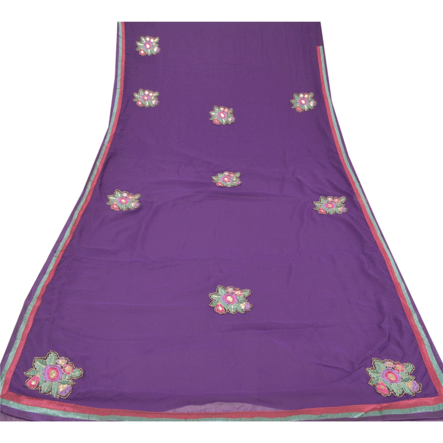 Sanskriti Vintage Traditional Sarees Purple Georgette Embroidered Sari Blouse Pc