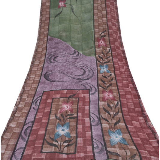 Sanskriti Vintage Green Indian Sari Printed Blend Georgette Sarees Craft Sustainable Fabric