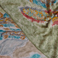 Sanskriti Vintage Green Indian Sarees Printed Sari Pure Georgette Silk Fabric