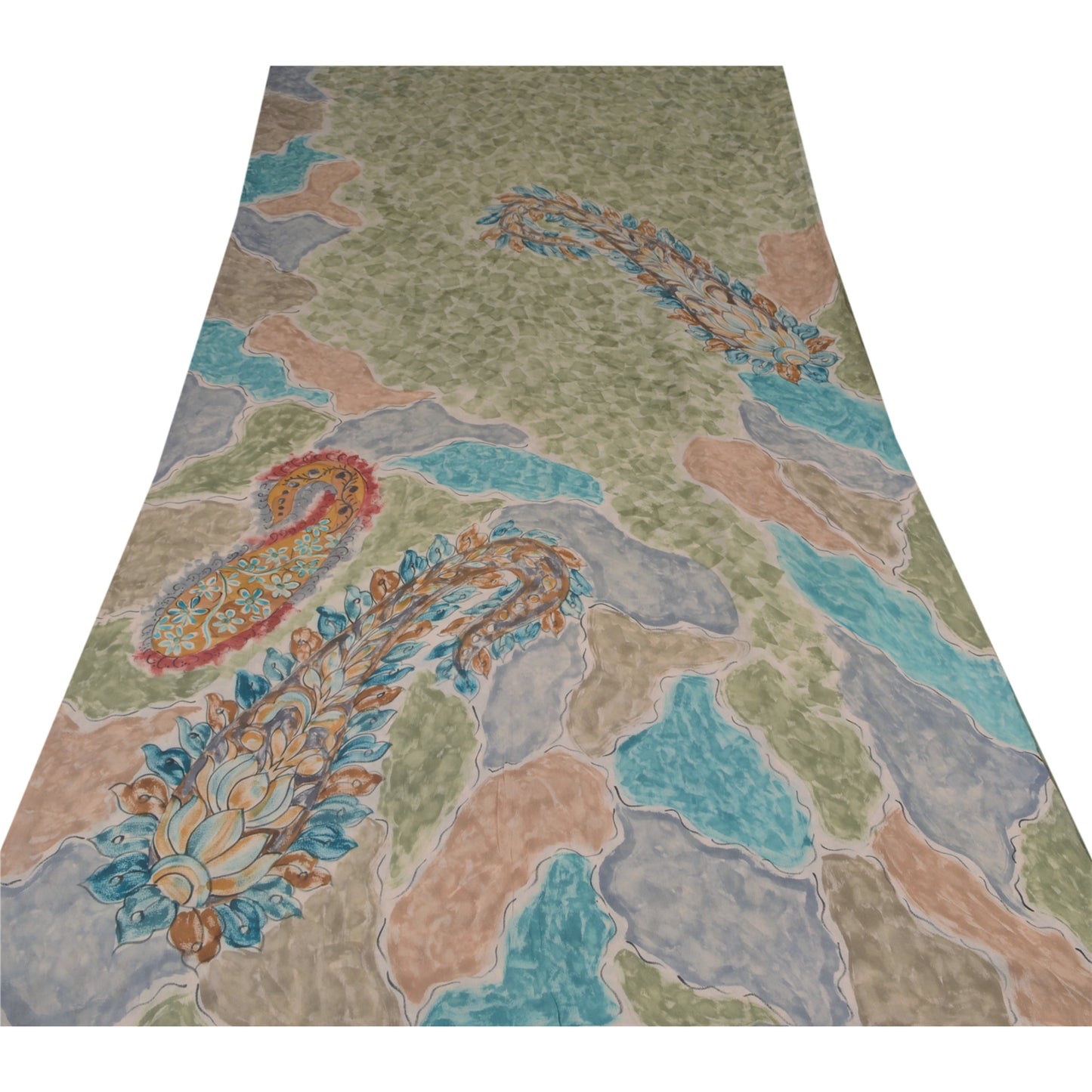 Санскрити Винтаж Зеленые Индийские Сари Напечатанное Сари Чистый Жоржет Шелк Экологичная Ткань