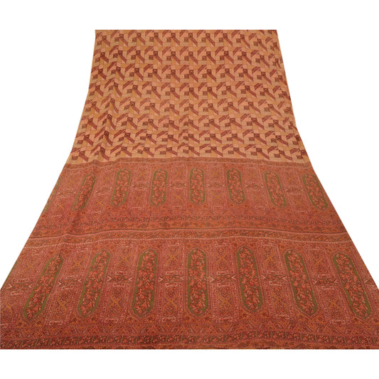 Sanskriti Vintage Beige Sarees Pure Georgette Silk Printed Sari Craft Sustainable Fabric