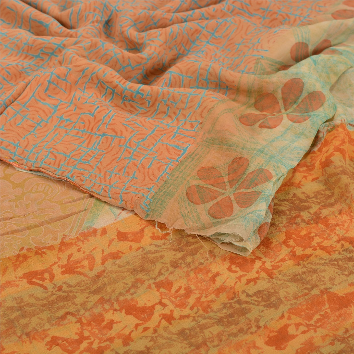 Sanskriti Vintage Orange Sarees Pure Georgette Silk Printed Sari Craft Sustainable Fabric