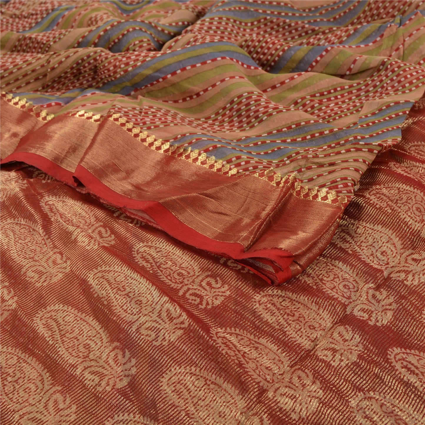 Sanskriti Vintage Sari Leheria Printed Woven Blend Georgette Sarees Craft Sustainable Fabric