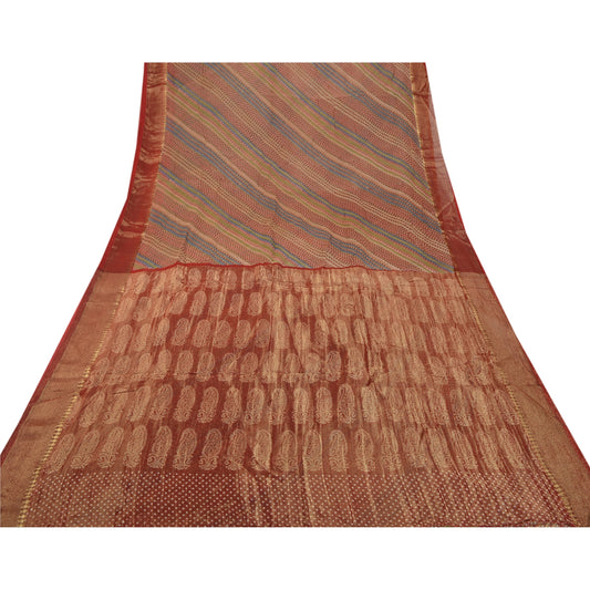 Sanskriti Vintage Sari Leheria Printed Woven Blend Georgette Sarees Craft Sustainable Fabric