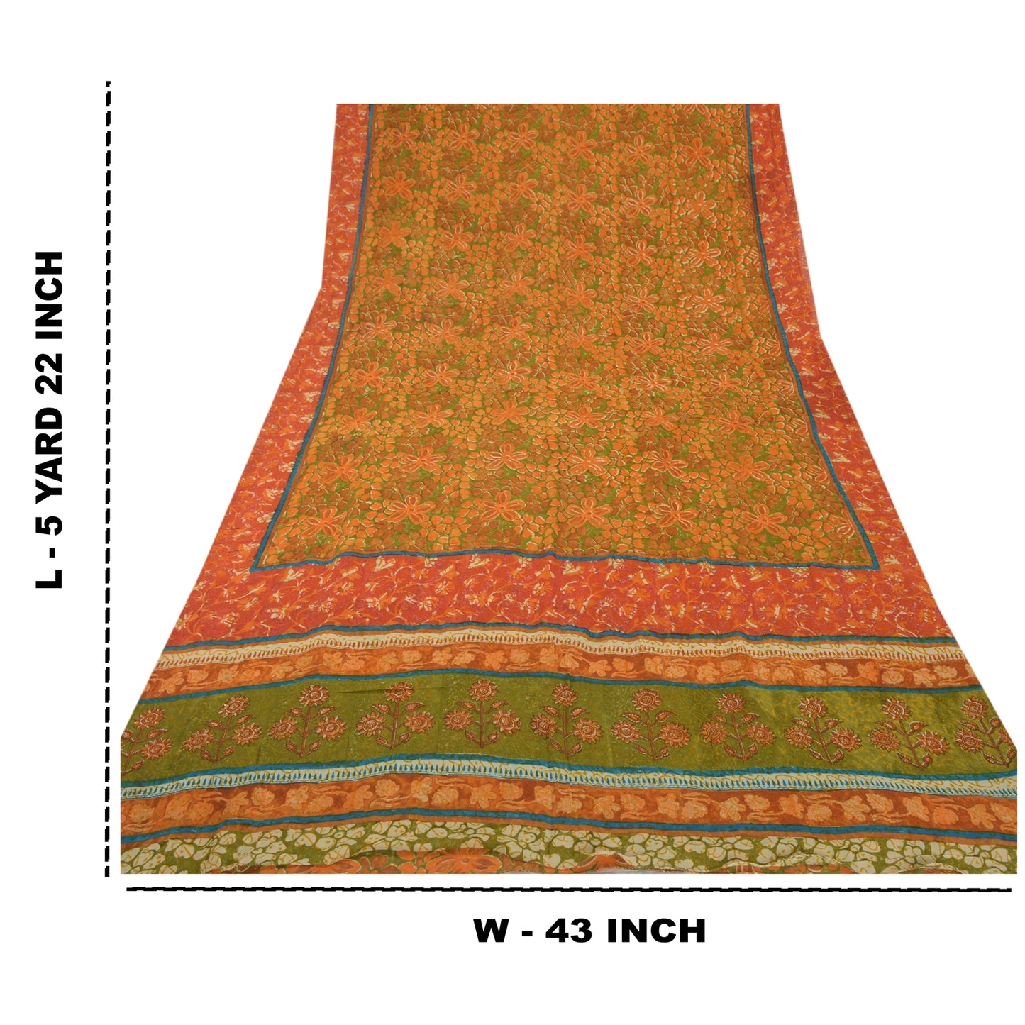 Sanskriti Vintage Green Sarees Pure Georgette Silk Printed Sari Craft Sustainable Fabric