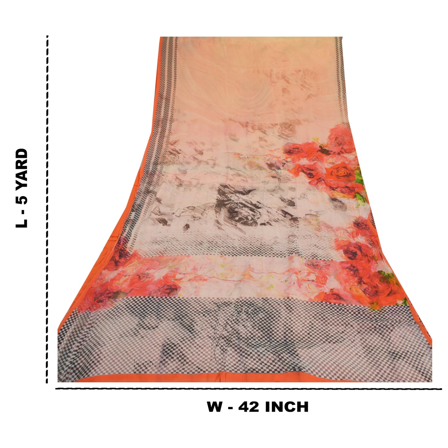 Sanskriti Vintage Saree Peach Digital Printed Blend Georgette Sari Craft Sustainable Fabric