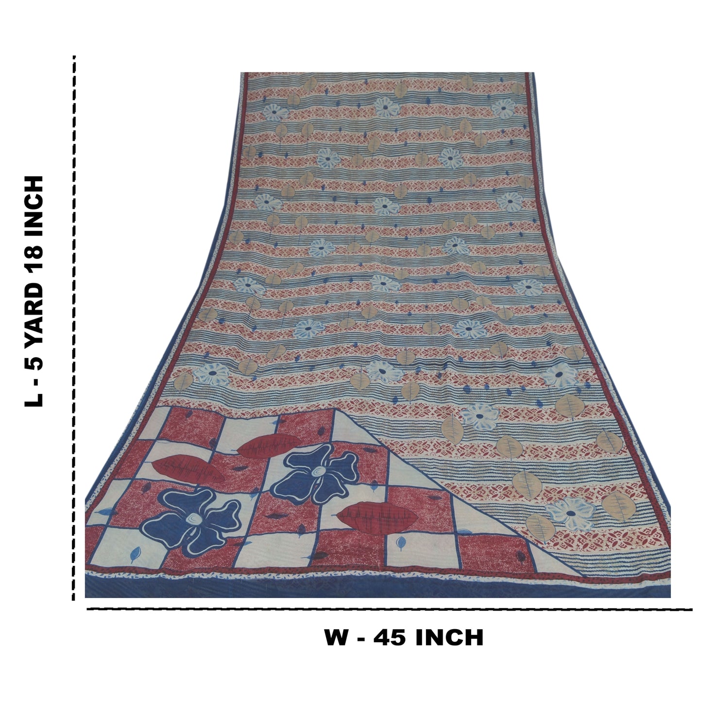 Санскритские винтажные синие сари 100% чистый жоржет шелк напечатанный сари ремесло устойчивая ткань