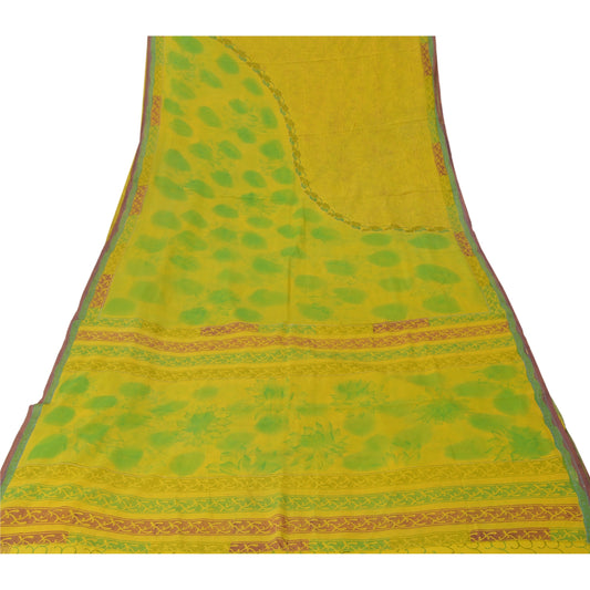 Sanskriti Vintage Green Sarees Pure Georgette Silk Printed Sustainable Fabric Craft Sari