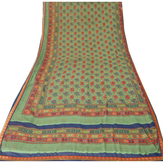 Sanskriti Vintage Green Sarees Georgette Printed Sustainable Fabric Craft 5 YD Sari