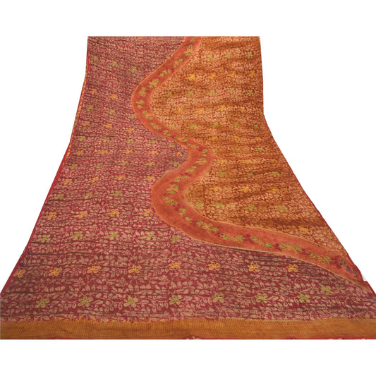 Sanskriti Vintage Dark Red Sarees Blend Georgette Printed Sustainable Fabric Craft Sari