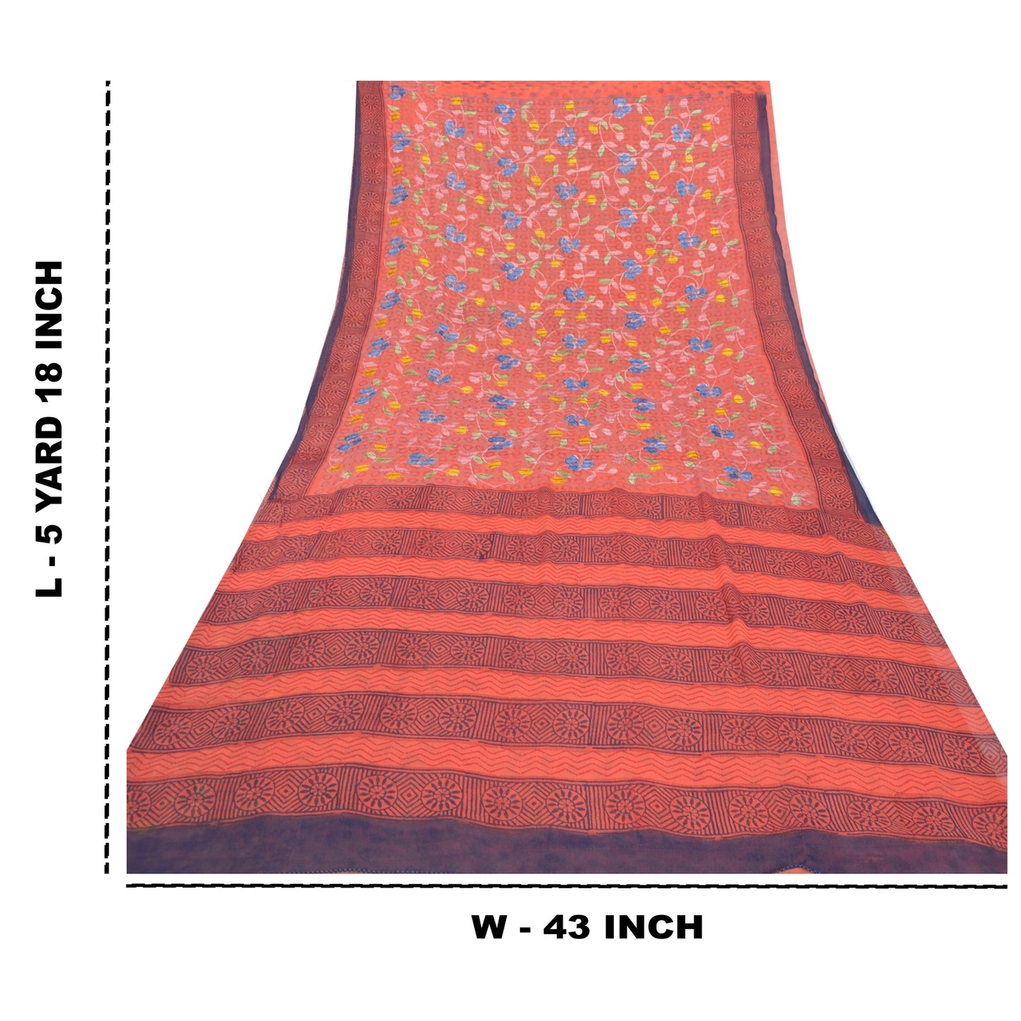 Sanskriti Vintage Peach Sarees Pure Georgette Silk Printed Sari Craft Sustainable Fabric