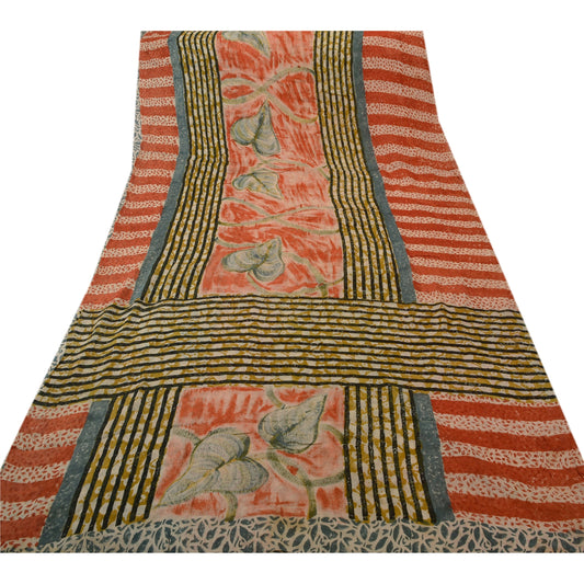 Sanskriti Vintage Sari Blend Georgette Blomsterprint Sari Håndværksdekoration Bæredygtigt Stoff