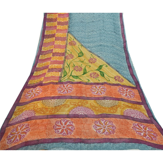 Sanskriti Vintage Indian Sari Blend Georgette Sustainable Fabric Craft Printed Decor Sarees