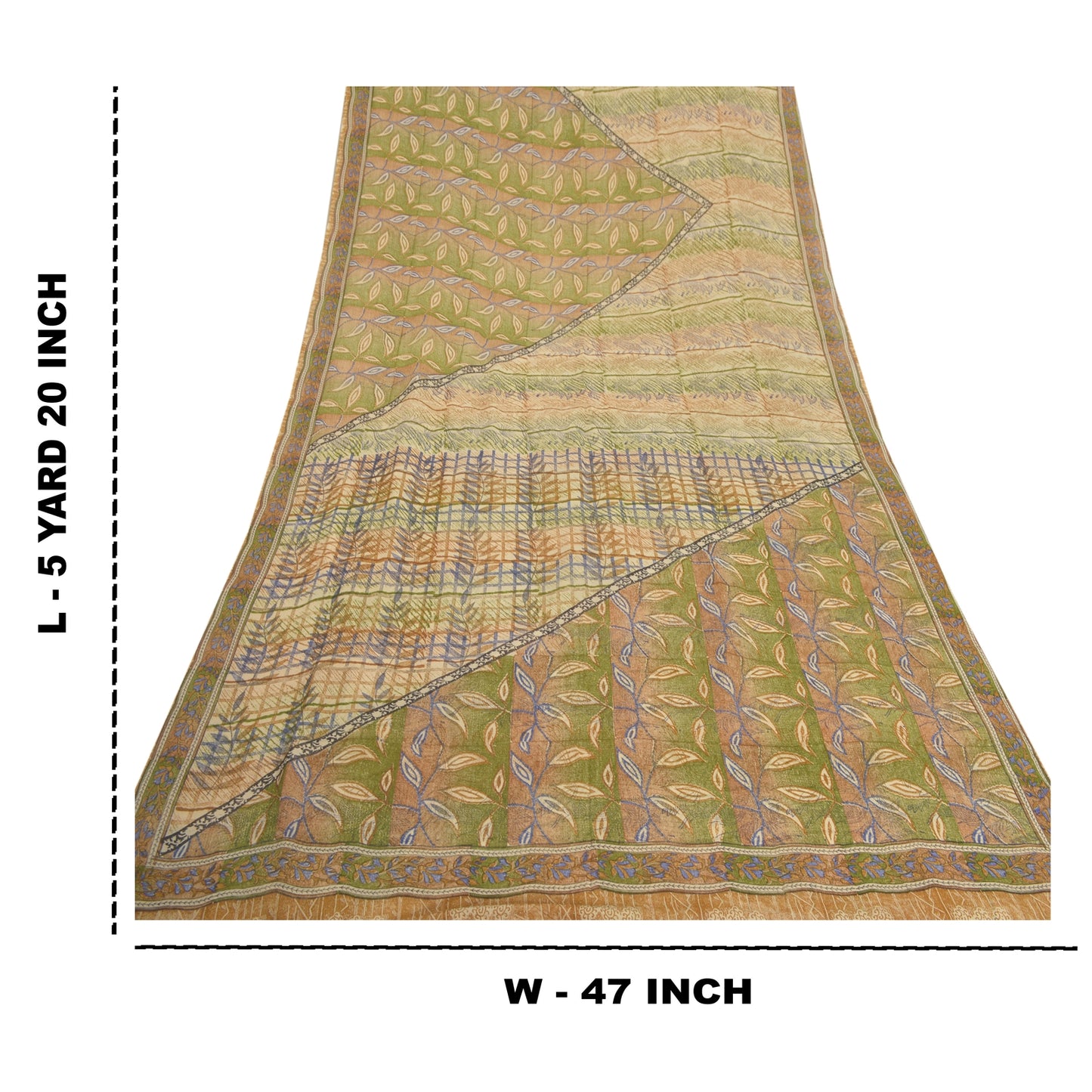 Sanskriti Vintage Grønne Sarier Ren Georgette Silke Trykt Sari 5YD Håndværk Bæredygtigt Stoff