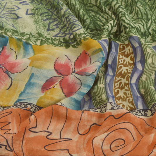 Sanskriti Vintage Green Sarees Pure Georgette Silk Sustainable Fabric Craft Printed Sari