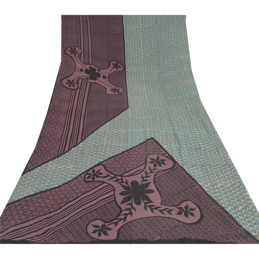 Sanskriti Vintage Sari 100% Pure Georgette Silk Purple/Blue Printed Sarees 5yd Craft Fabric upholstery fabric