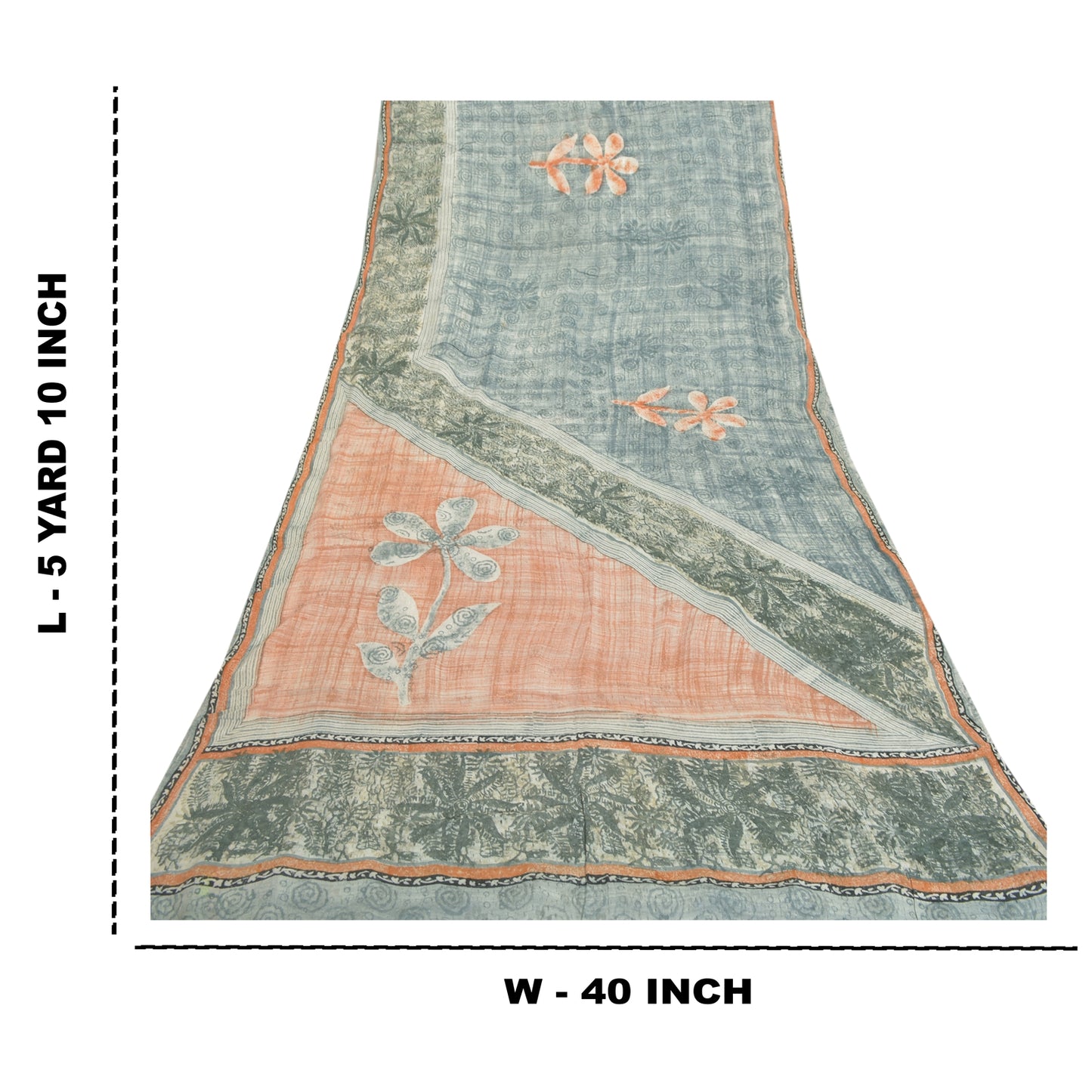 Сари Sanskriti Vintage Sarees Blend Georgette, экологичная ткань, принтованная вручную, зеленого цвета, 5 ярдов