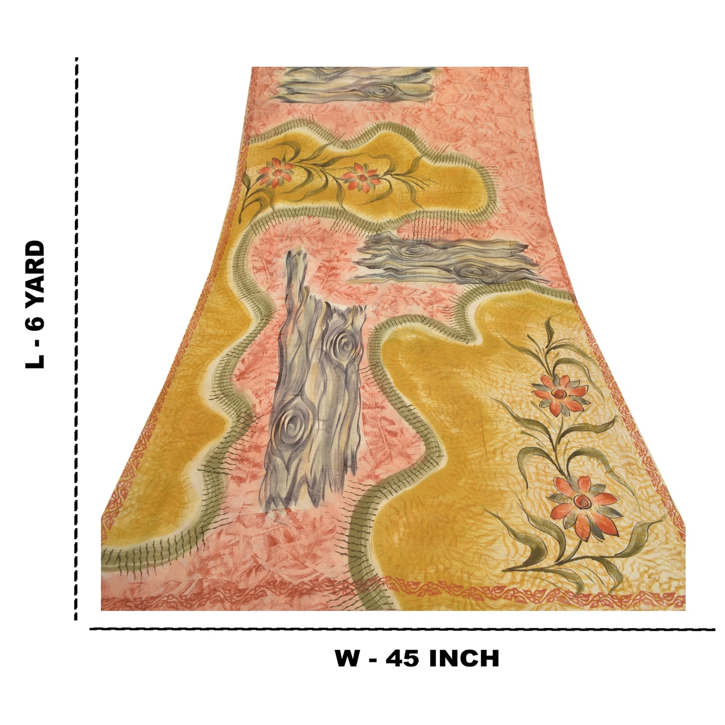 Sanskriti Vintage Peach Sarees Pure Georgette Silk Printed Sari 5YD Craft Sustainable Fabric