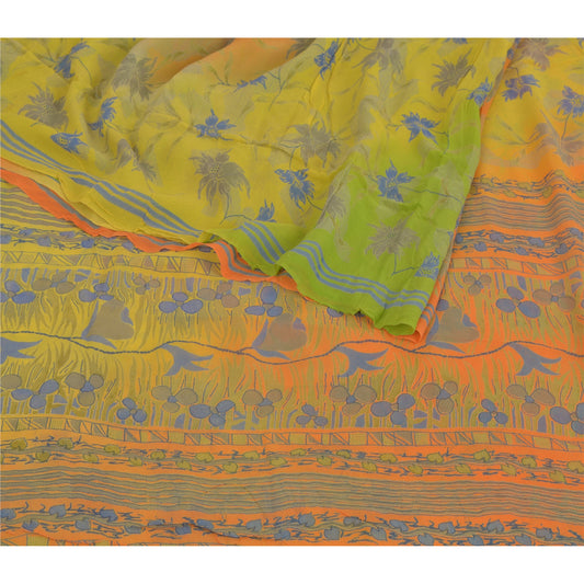 Sanskriti Vintage Indiske Sari Trykt Sari Ren Georgette Silke Håndværk Bæredygtigt Stof