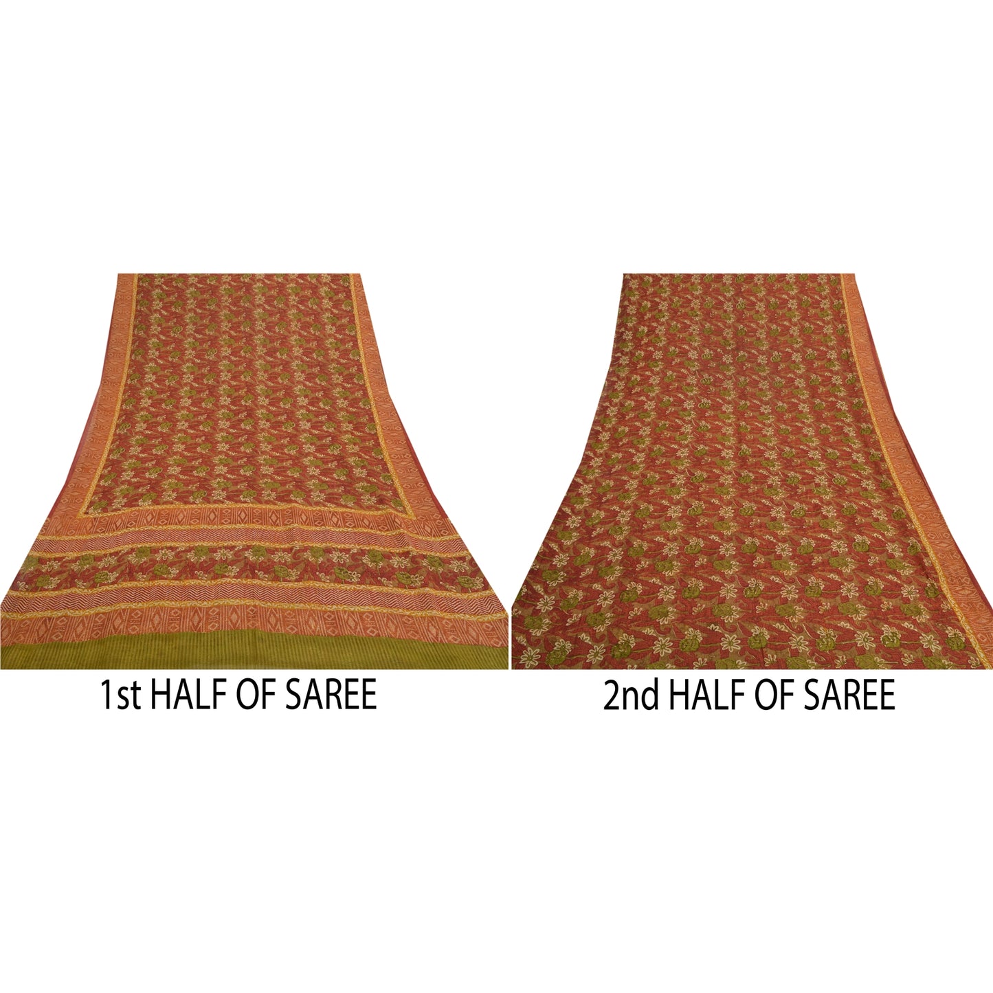 Sanskriti Vintage Red Sarees Pure Georgette Silk Printed Sari 5 YD Craft Sustainable Fabric