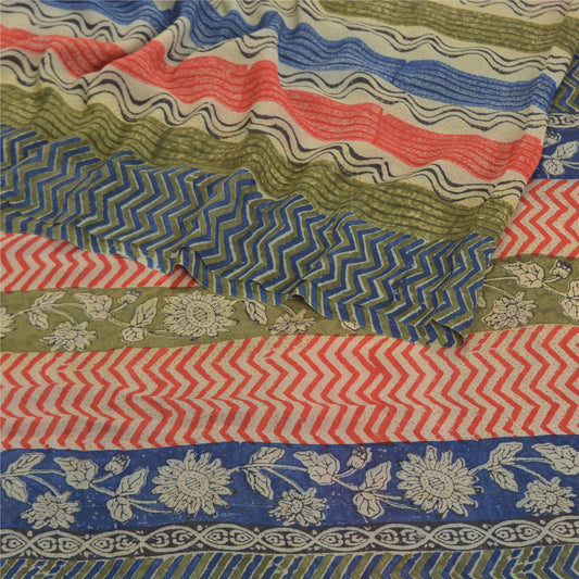 Sanskriti Vintage Sarees Pure Georgette Silk Printed Sari 5YD Craft Sustainable Fabric