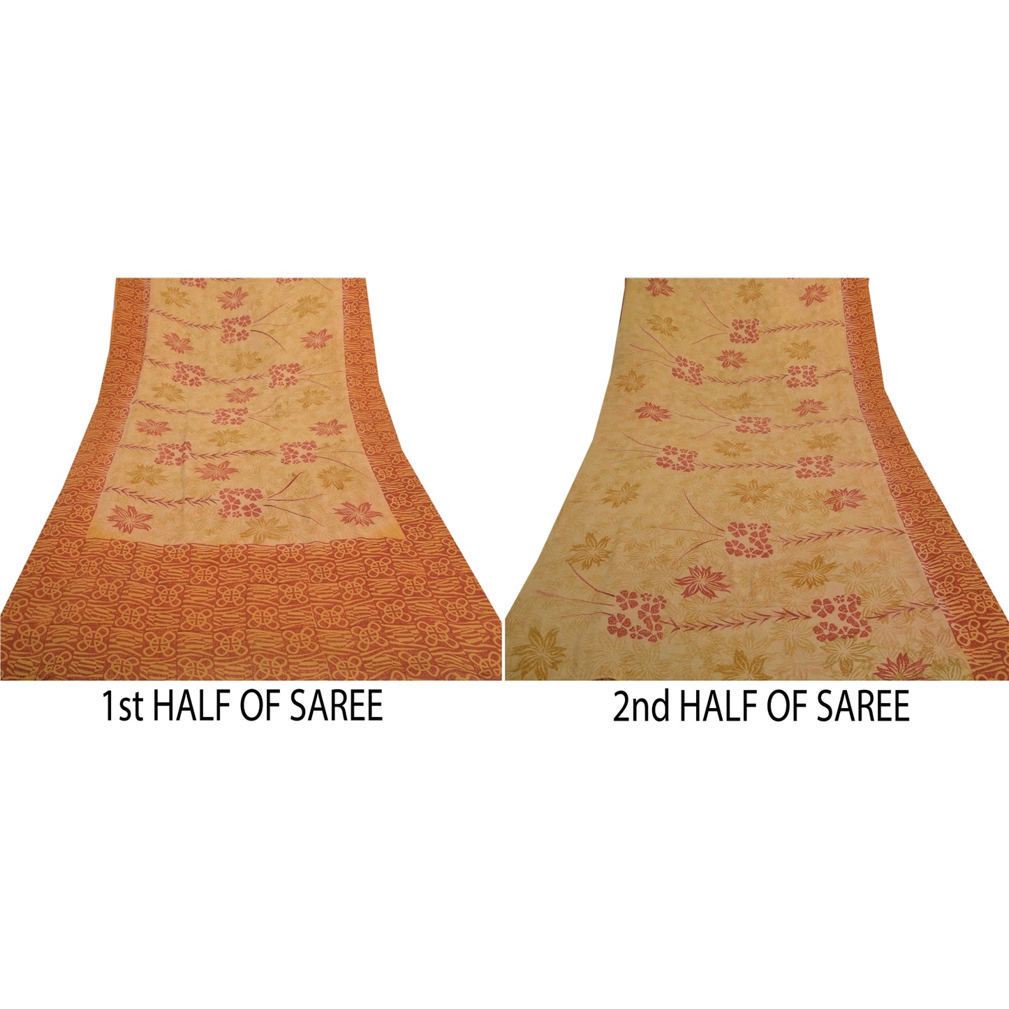 Sanskriti Vintage Saffron Sarees Pure Georgette Silk Printed Sari Craft Sustainable Fabric