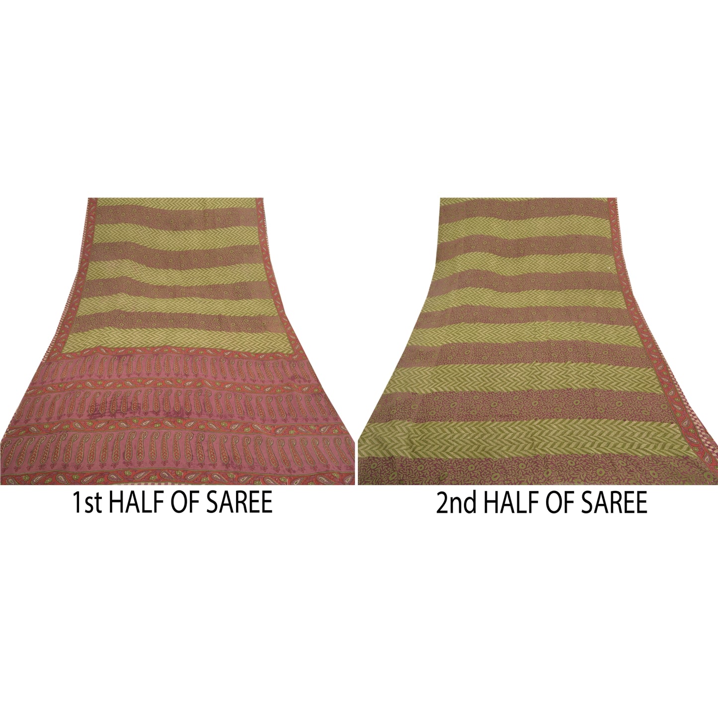 Sanskriti Vintage Green Sarees Pure Georgette Silk Printed Sari 5YD Craft Sustainable Fabric