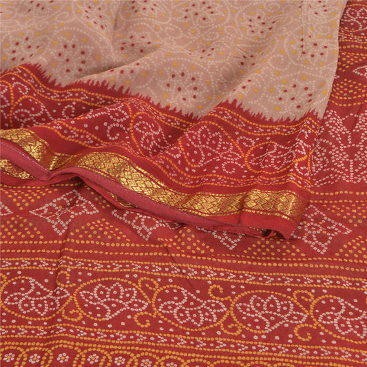 Sanskriti Vintage Pink Sarees Blend Georgette Bandhani Printed Sari Craft Sustainable Fabric