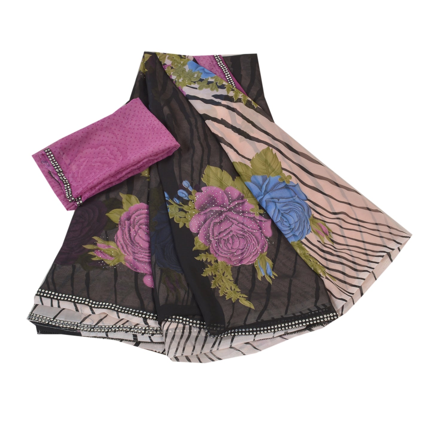 Sanskriti Vintage Black Saree Georgette Digital Printed Blouse Pc Sari Sustainable Fabric