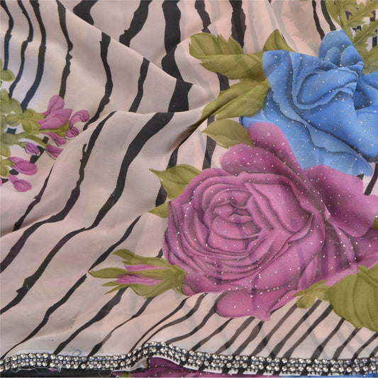 Sanskriti Vintage Black Saree Georgette Digital Printed Blouse Pc Sari Sustainable Fabric