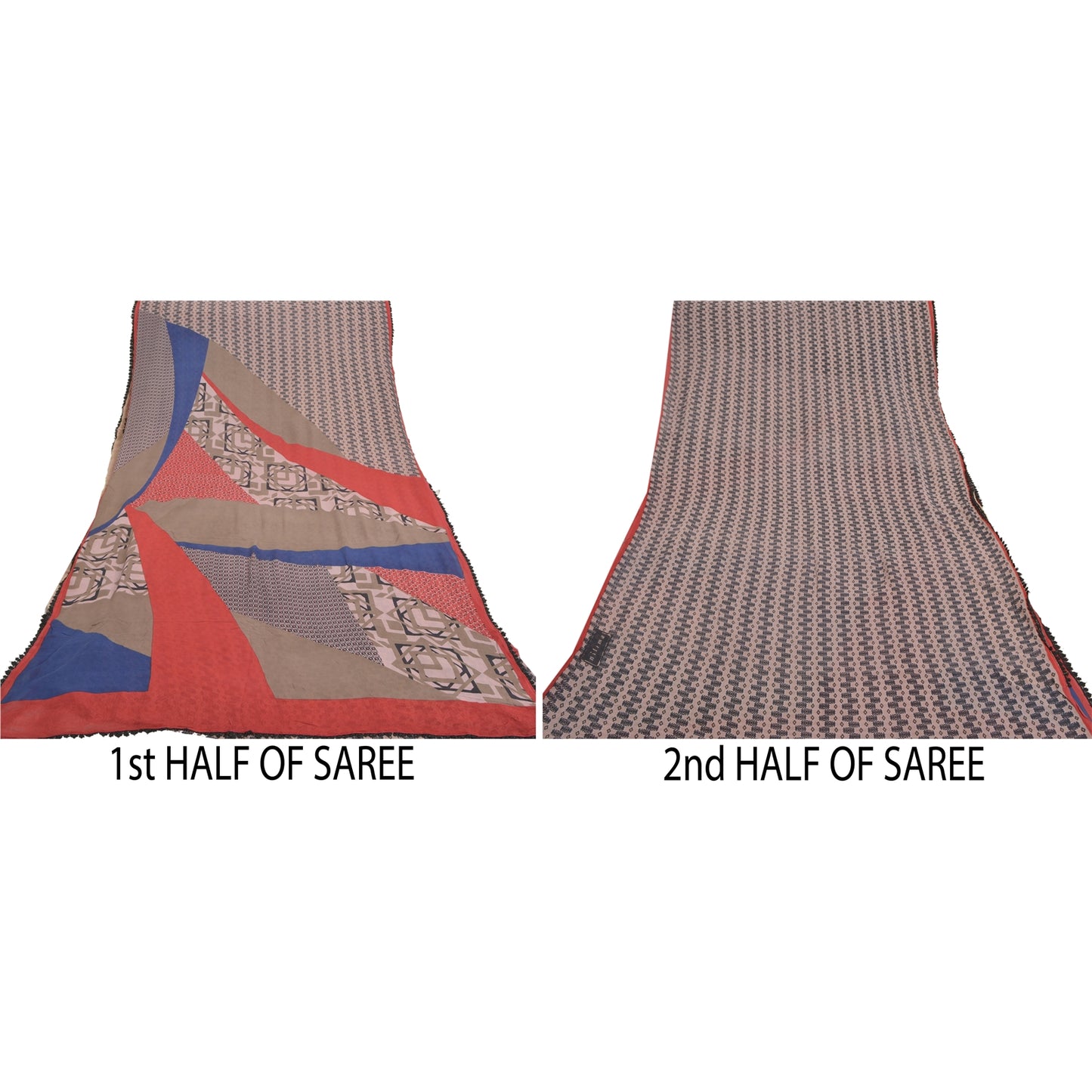 Sanskriti Vintage Pink Sarees Pure Georgette Silk Printed Sari 5YD Craft Sustainable Fabric