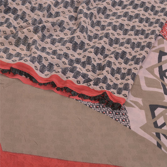 Sanskriti Vintage Pink Sarees Pure Georgette Silk Printed Sari 5YD Craft Sustainable Fabric