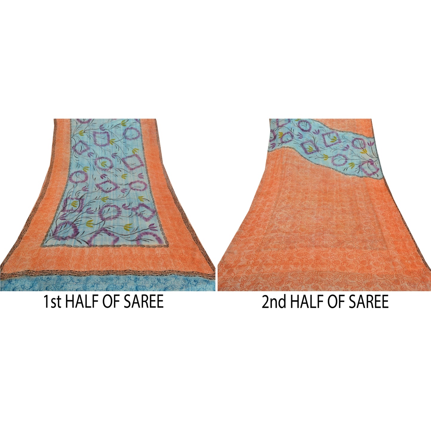 Sanskriti Vintage Peach Sarees Blend Georgette Printed Sari 5 Yard Craft Sustainable Fabric