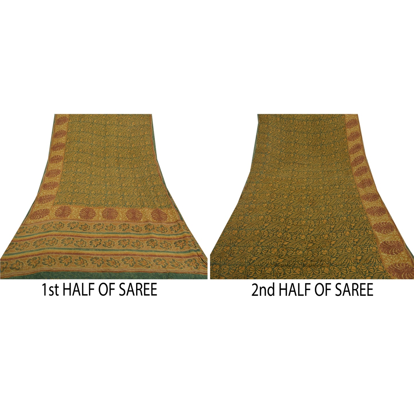 Sanskriti Vintage Green Sarees Pure Georgette Silk Printed Sari 5YD Craft Sustainable Fabric