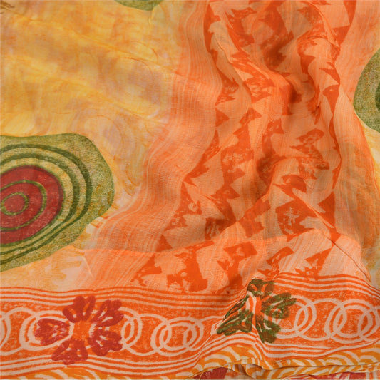 Sanskriti Vintage Sarees Blend Georgette Printed Sari 5 Yard Decor Craft Sustainable Fabric