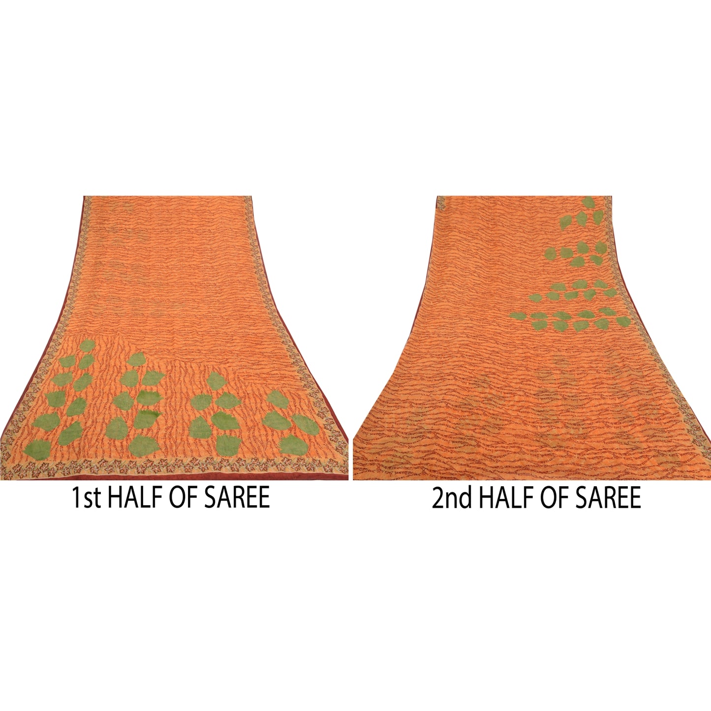 Sanskriti Vintage Orange Sarees Pure Georgette Silk Printed Sari Craft Sustainable Fabric