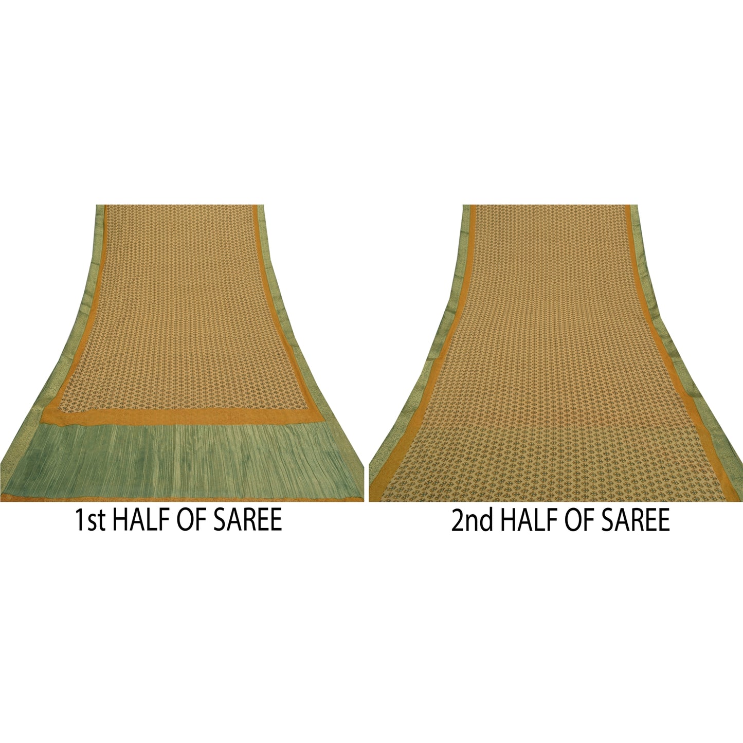 Sanskriti Vintage Cream Saree Georgette Printed Zari Border Sari Craft Sustainable Fabric