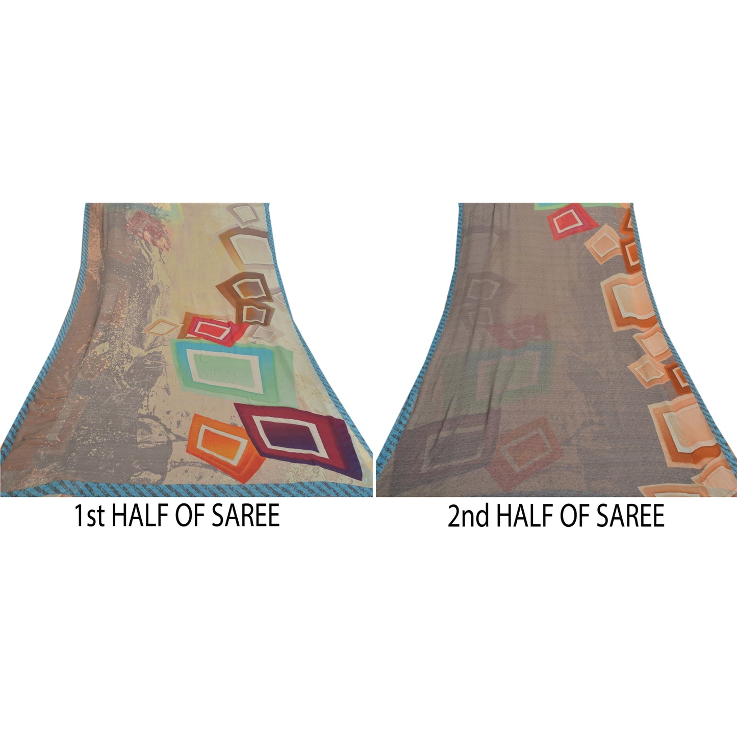 Sanskriti Vintage Gray Indian Saree Georgette Printed Sari 5 Yard Craft Sustainable Fabric