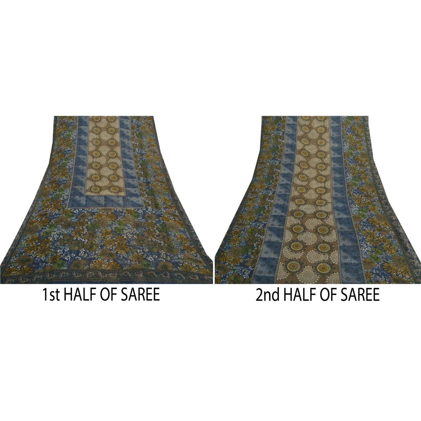 Sanskriti Vintage Blue Saree Georgette Printed Sari 5 Yard Floral Craft Sustainable Fabric