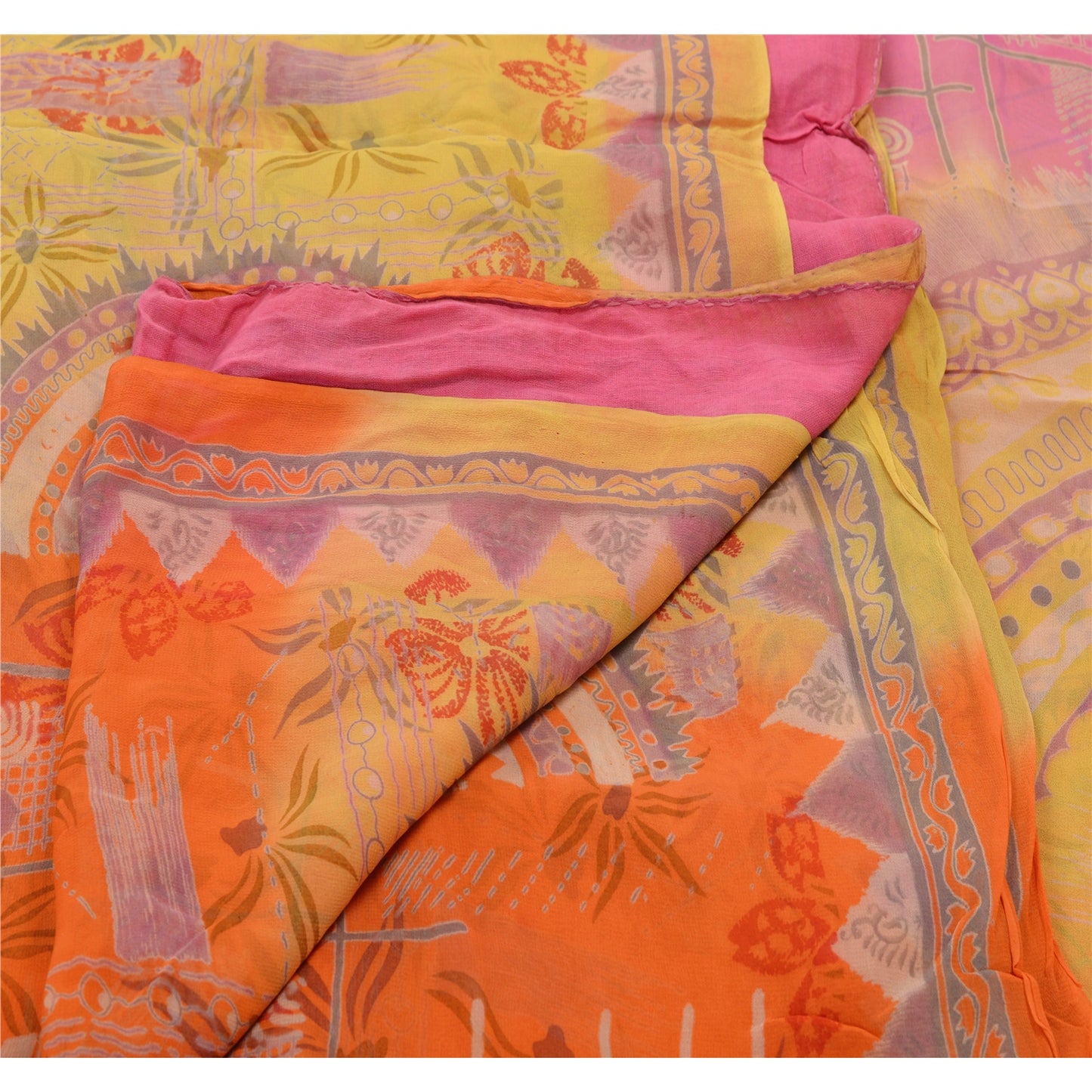 Sanskriti Vintage Georgette Blend Saree Multi Color Printed Sari Craft Sustainable Fabric