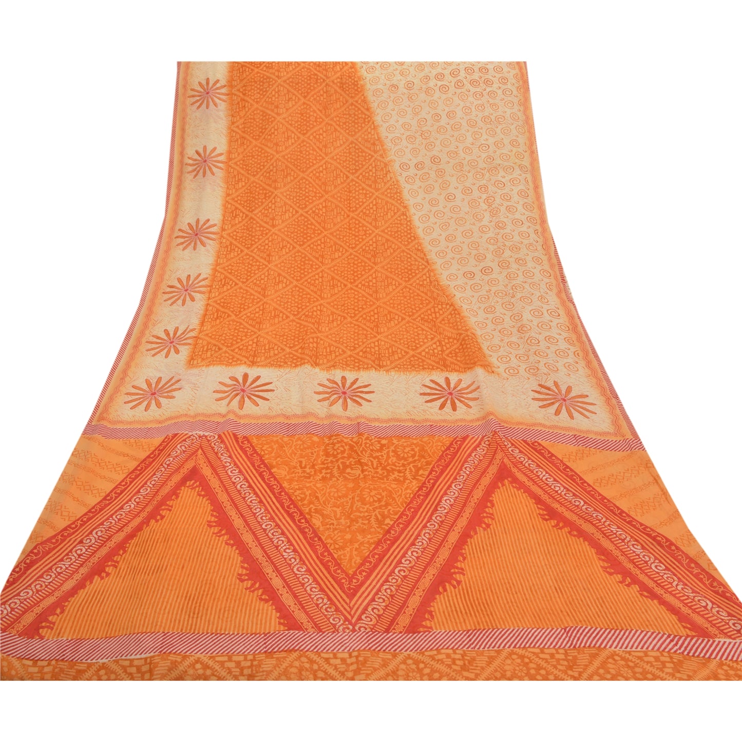 Sanskriti Vintage Orange Sarees Pure Georgette Silk Printed Sari Craft Sustainable Fabric