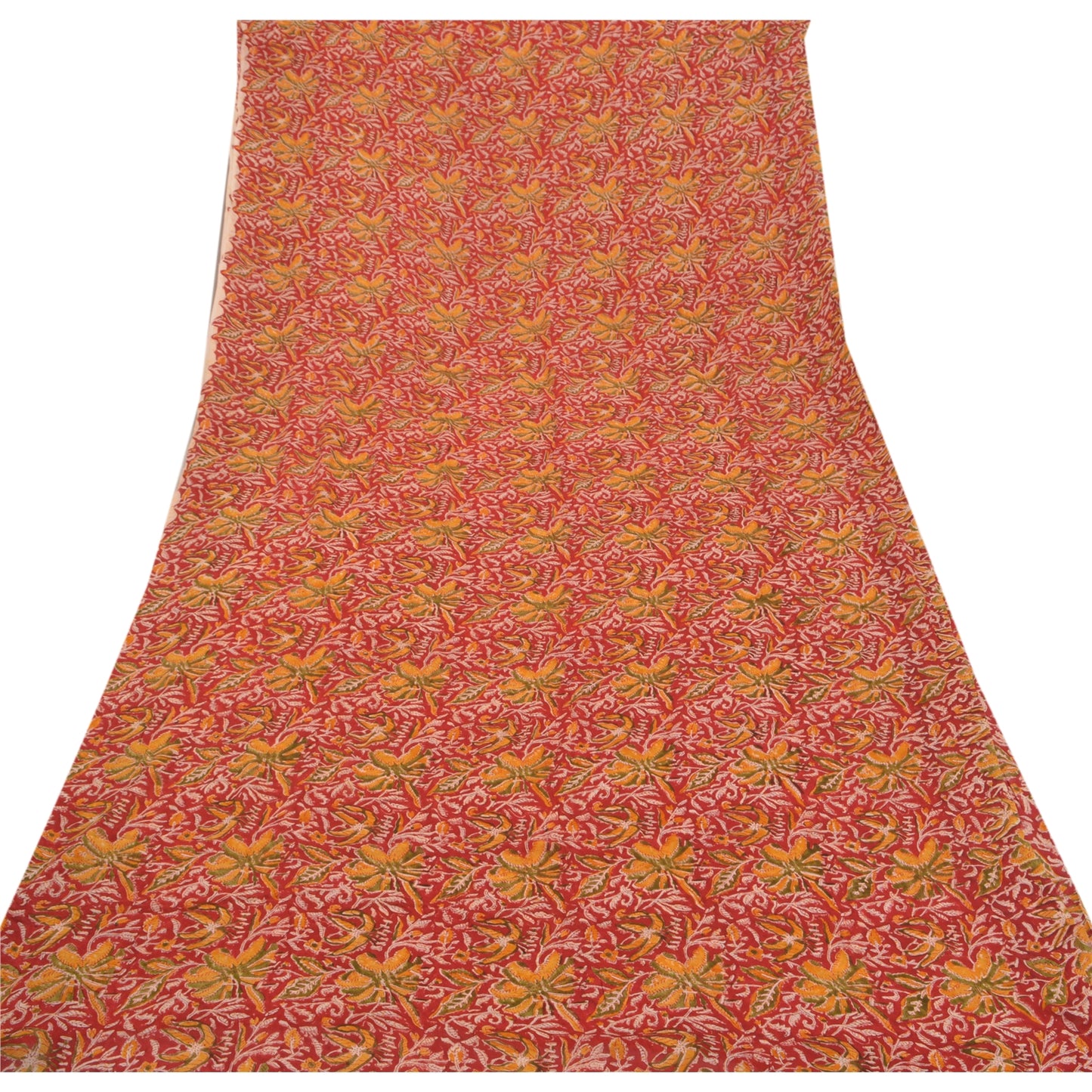 Sanskriti Vintage Red Saree Blend Georgette Indian Printed Sari 5YD Craft Sustainable Fabric