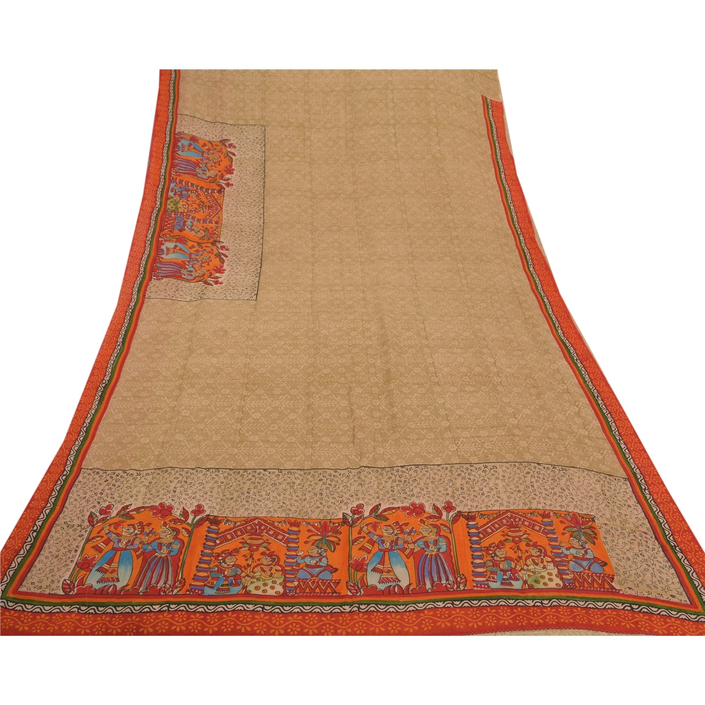 Sanskriti Vintage Brown Sarees Pure Georgette Silk Human Printed Sari 5YD Sustainable Fabric
