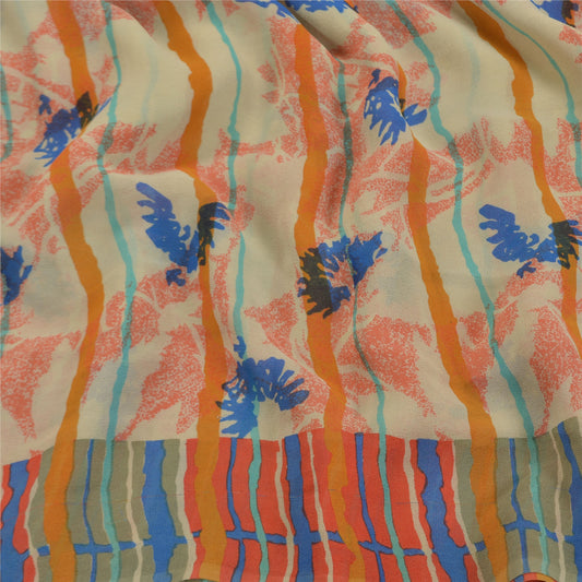 Sanskriti Vintage Sarees 100% Pure Georgette Silk Printed Sari Soft Craft Sustainable Fabric