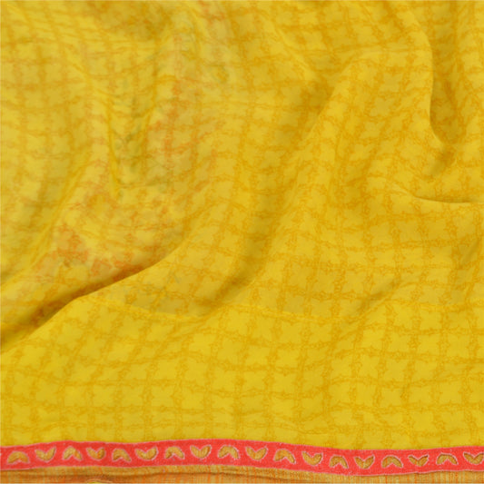 Sanskriti Vintage Gul Sari Georgette Trykt Sari Blomster Blødt Håndværk Bæredygtigt Stoff
