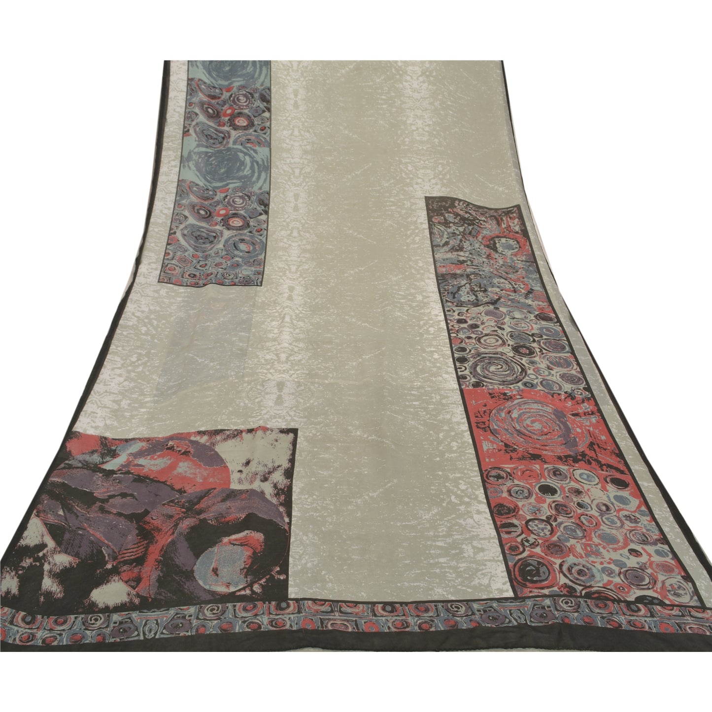 Sanskriti Vintage Grå Indisk Sari Georgette Trykt Sari 5 Yard Håndværk Bæredygtigt Stoff