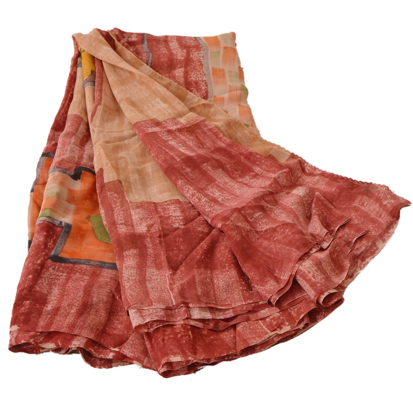 Sanskriti Vintage Peach Saree Pure Georgette Silk Printed Sari Craft 5 Yd Sustainable Fabric