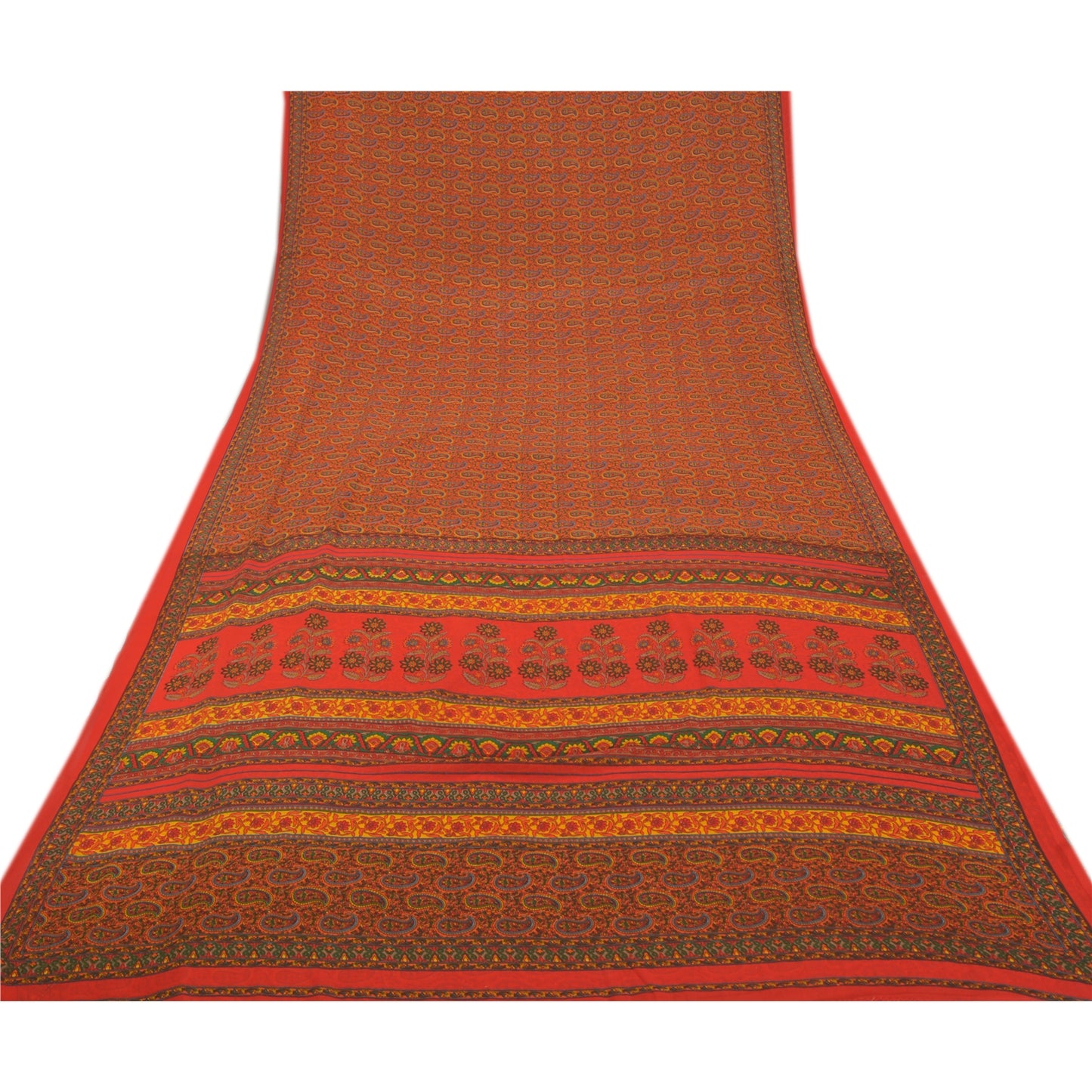 Sanskriti Vintage Røde Indiske Sarier Georgette Trykt Sari 5YD Håndværk Bæredygtigt Stoff