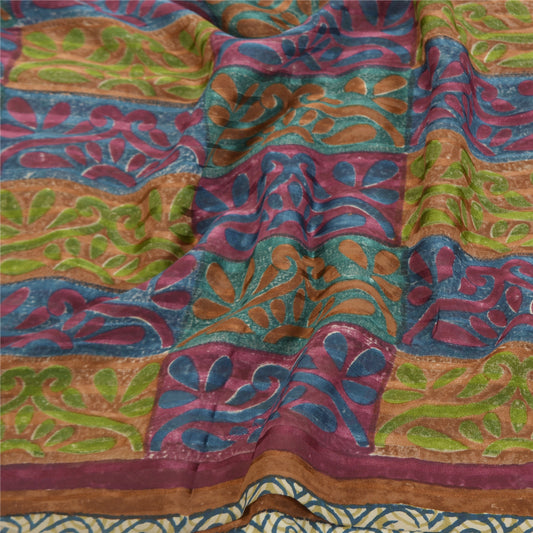 Sanskriti Vintage Indiske Sarier Ren Georgette Silke Trykt Sari Håndværk Bæredygtigt Stoff